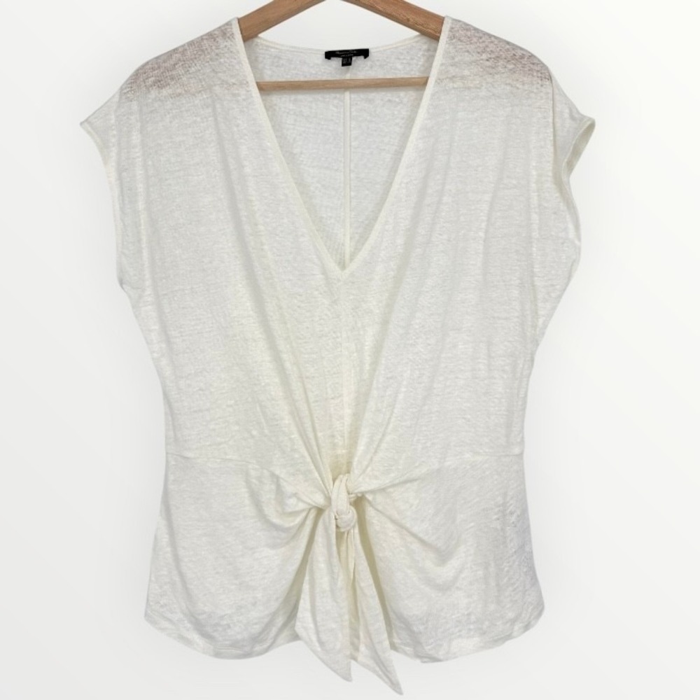 Massimo‎ Dutti White 100% Linen Knot Front Sleeveless Shirt Top XS